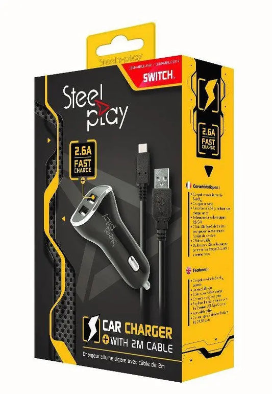 Incarcator auto Steel Play, 2 Porturi USB, Pentru Switch + Cablu incarcare 2 m (Negru)